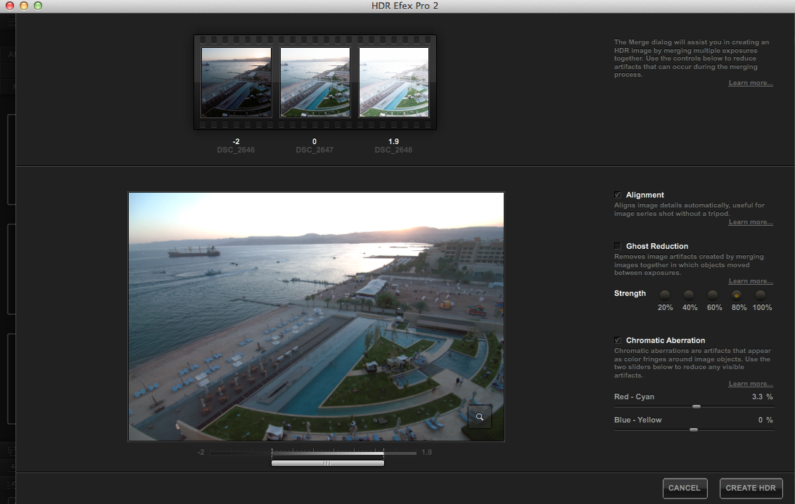 Pre Process Screen for HDR Efex Pro 2