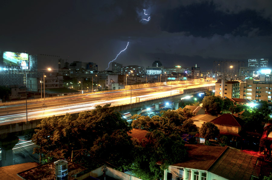 Lightning in Victory Monument, Bangkok, Thailand